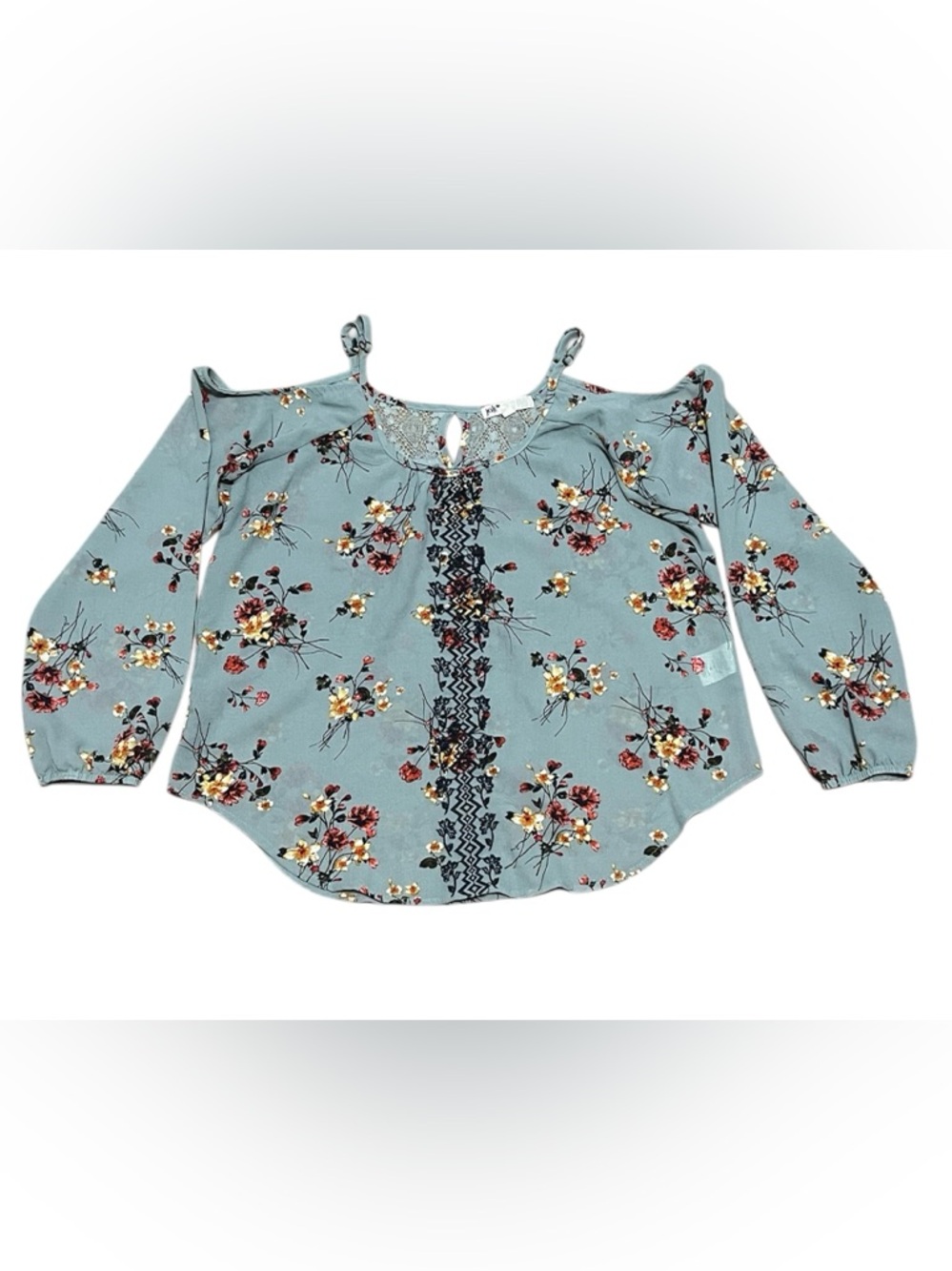 Jolt Medium Spaghetti Strap Off the Shoulder Sheer Long Sleeve Floral Blouse